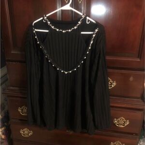 Chic Black Ribbed Top with Beaded Detail